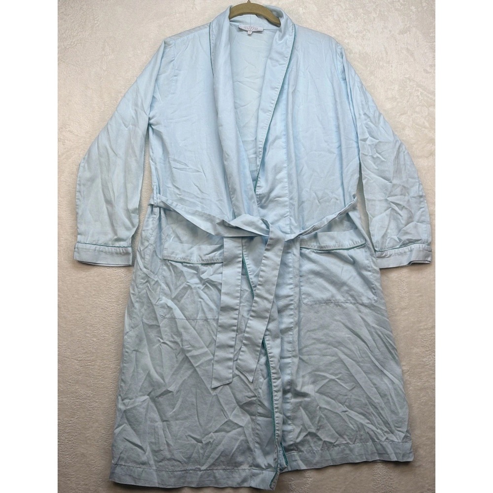 Laurence Tavernier Cotton Robe Light Blue‎ Wrap Kimono Lounge Spa Small